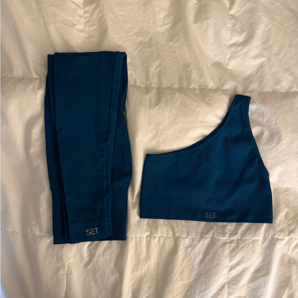 SET Active One-Shoulder Crop Top & High-Rise Leggings - Deep Teal